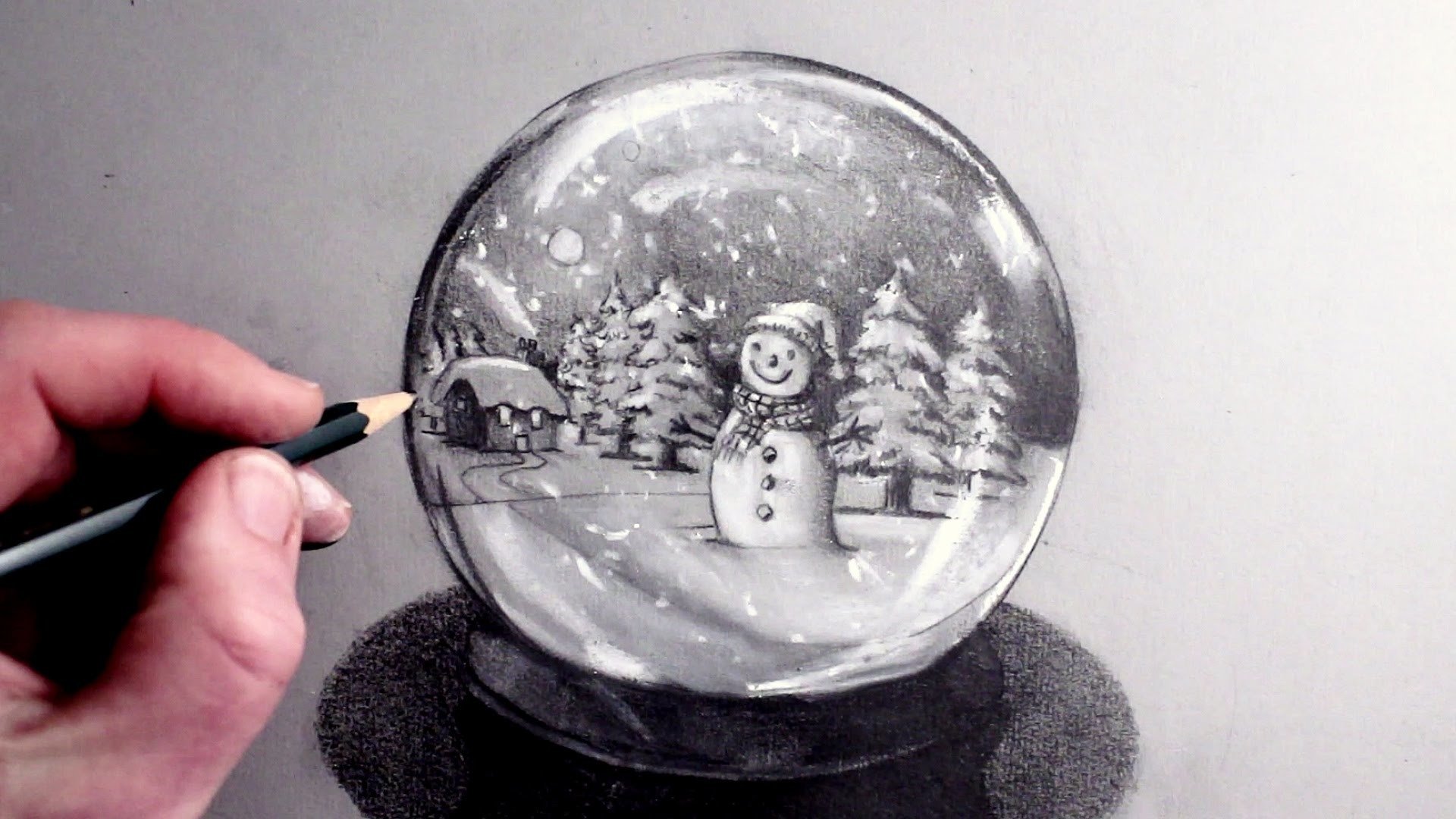 Стеклянный шар со снегом нарисовать