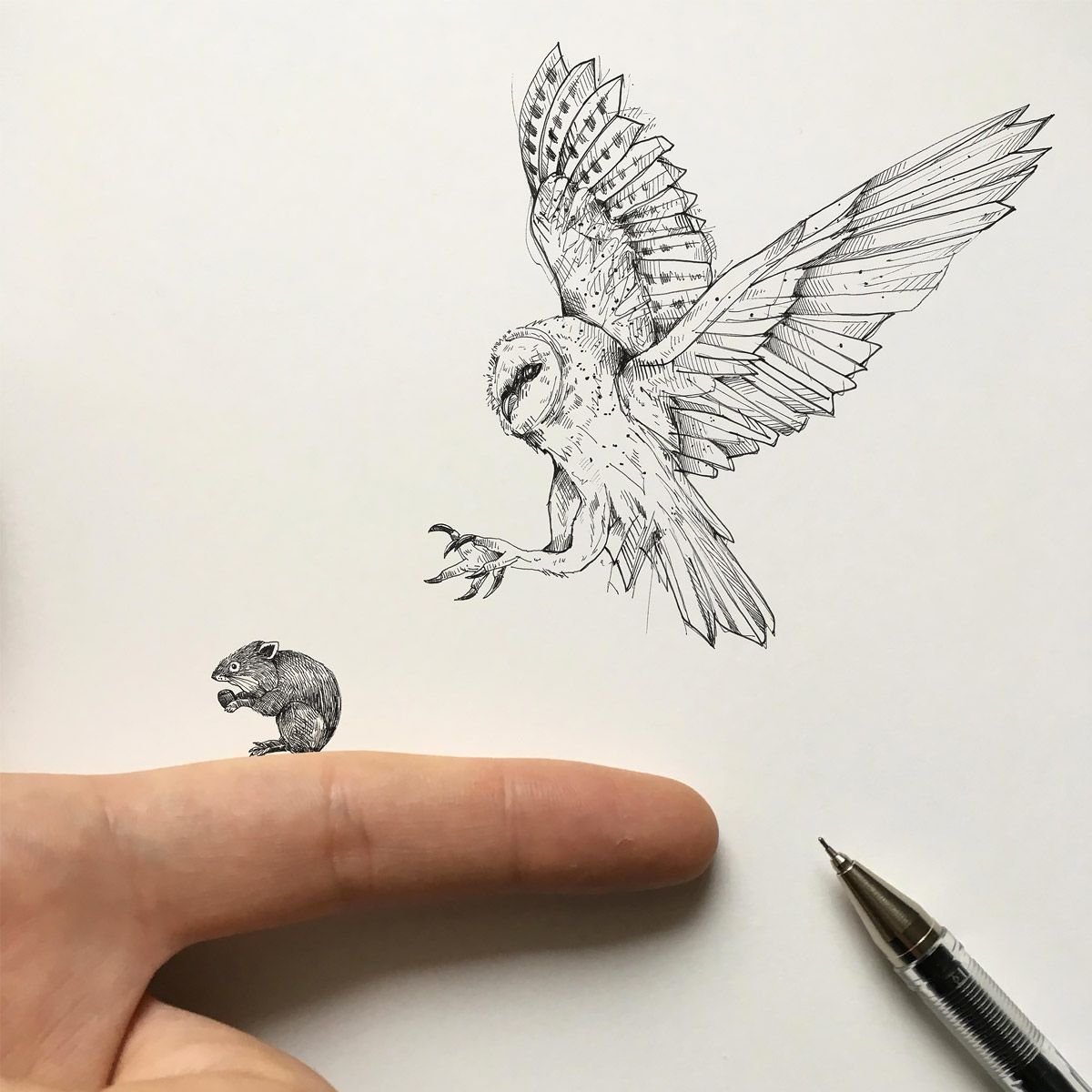 Птица черной ручкой