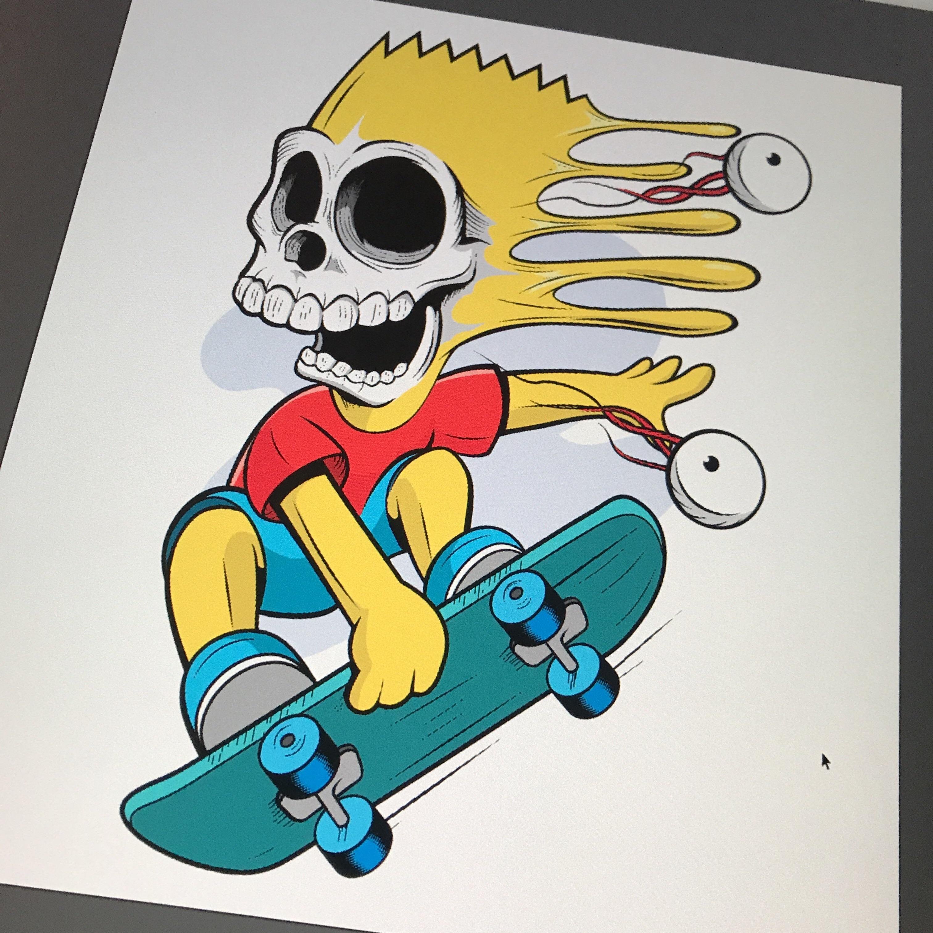 Барт симпсон на скейтборде с баллончиком