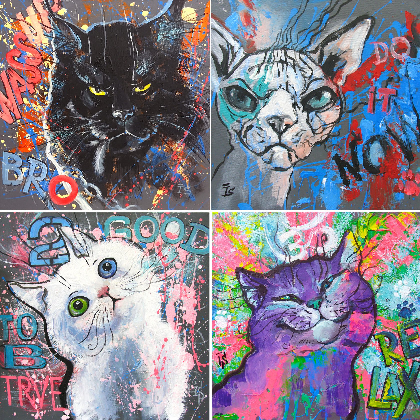 Кот рисует граффити