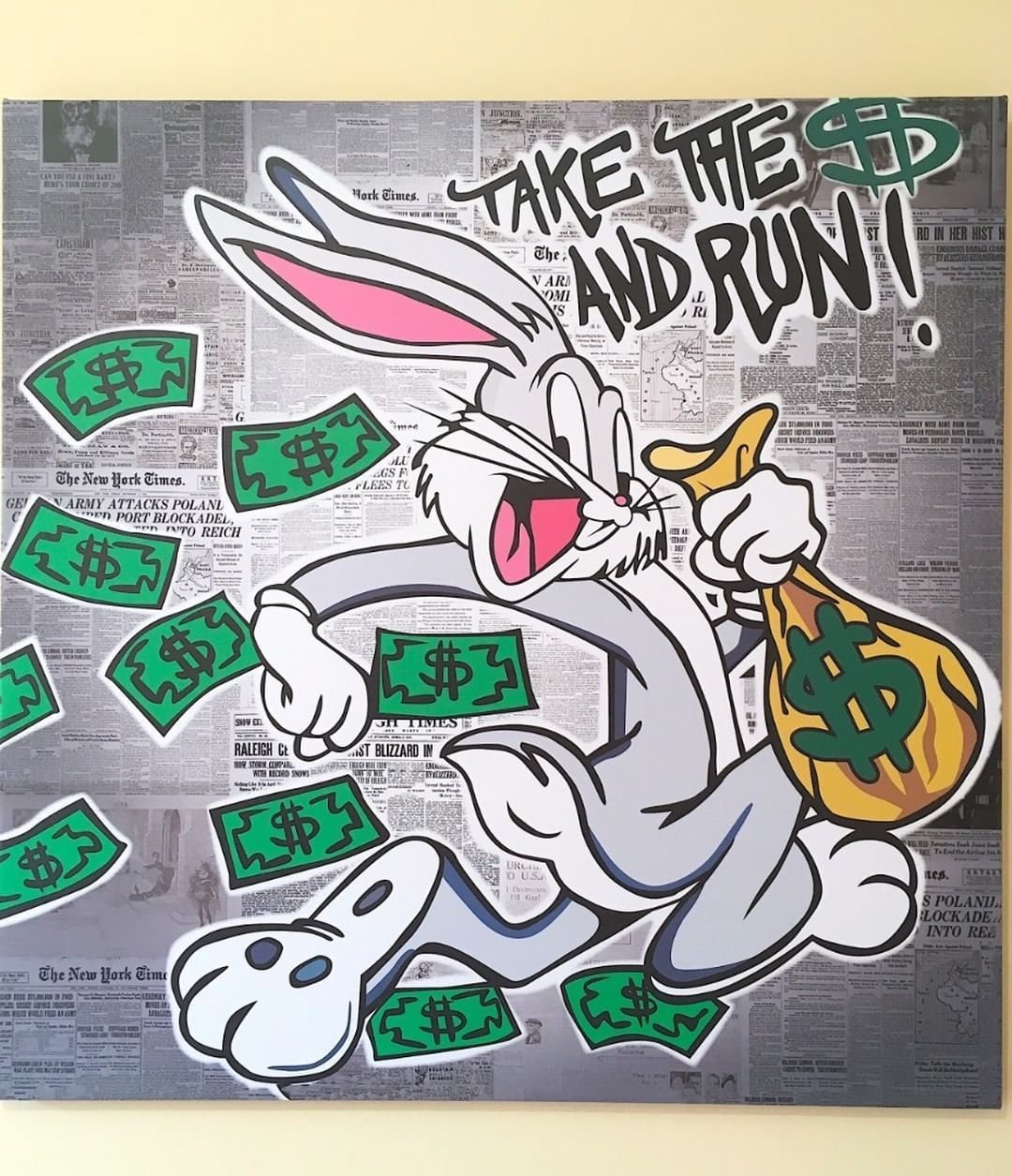 Money bunny. Картина граффити Багз Банни. Багз Банни Монополи. Багз Банни арт с деньгами. Плакат граффити.