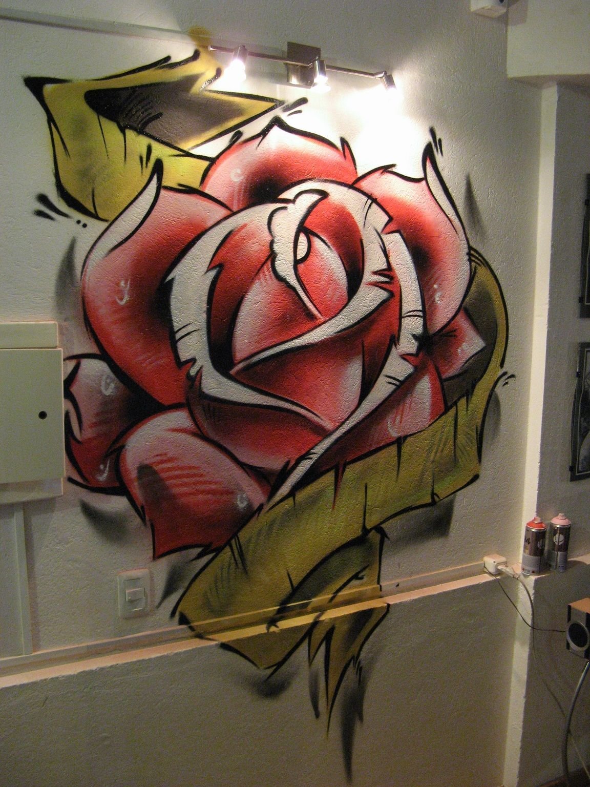 Розы на стене нарисованные