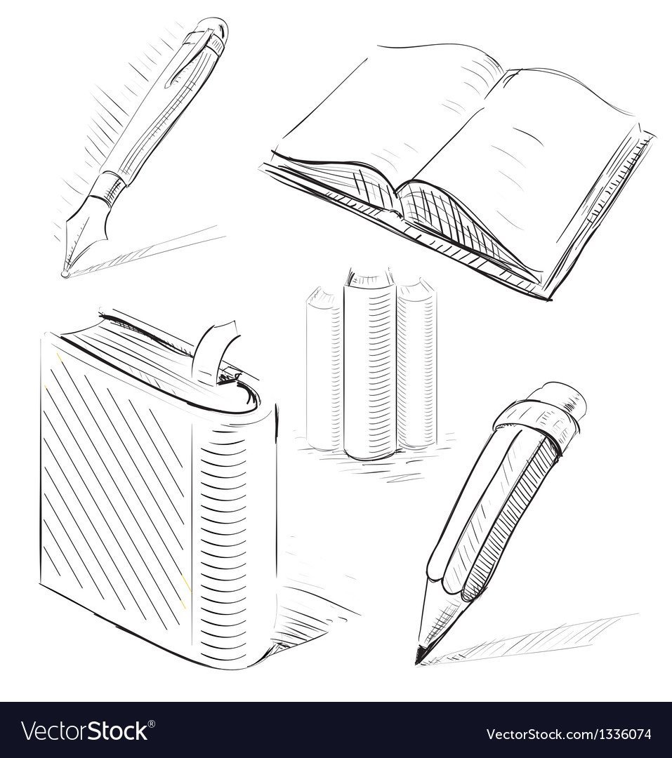 Ручка и тетрадь эскиз карандашом