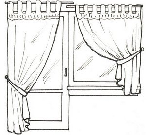 Раскраска окно со шторами