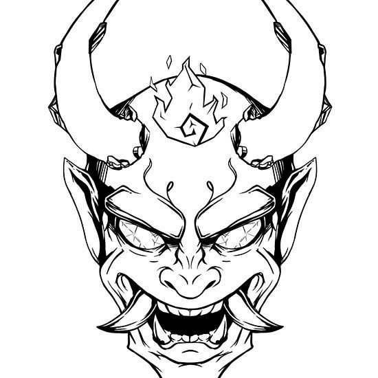 Японская маска демона Ханья контур