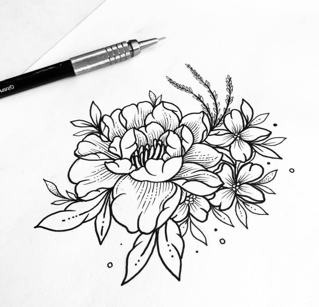 Цветы в графике гелевой ручкой