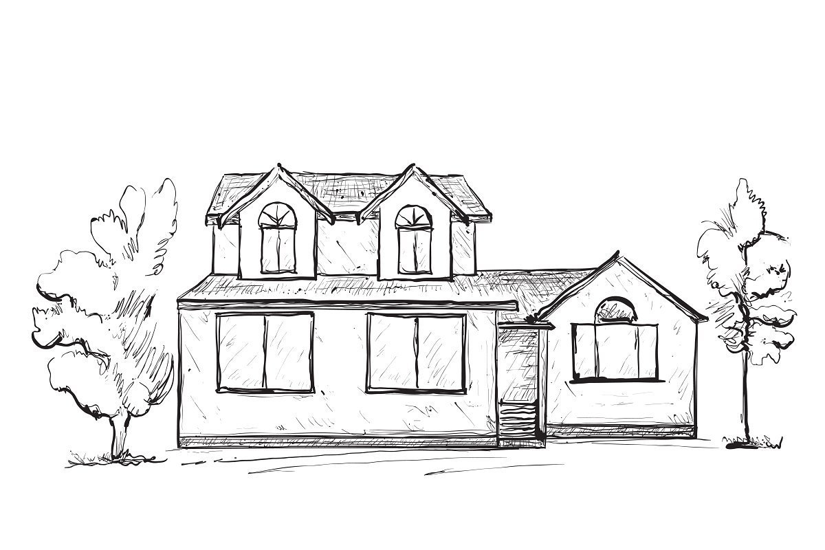 Зарисовки карандашом домов для жилья архитектура