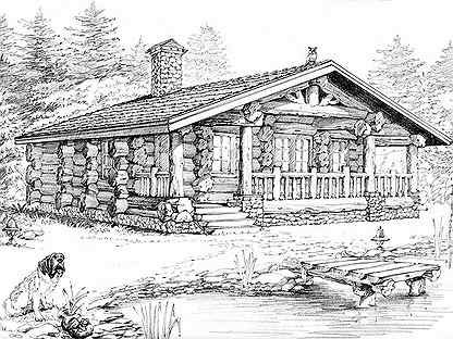 Дом из бревен карандашом