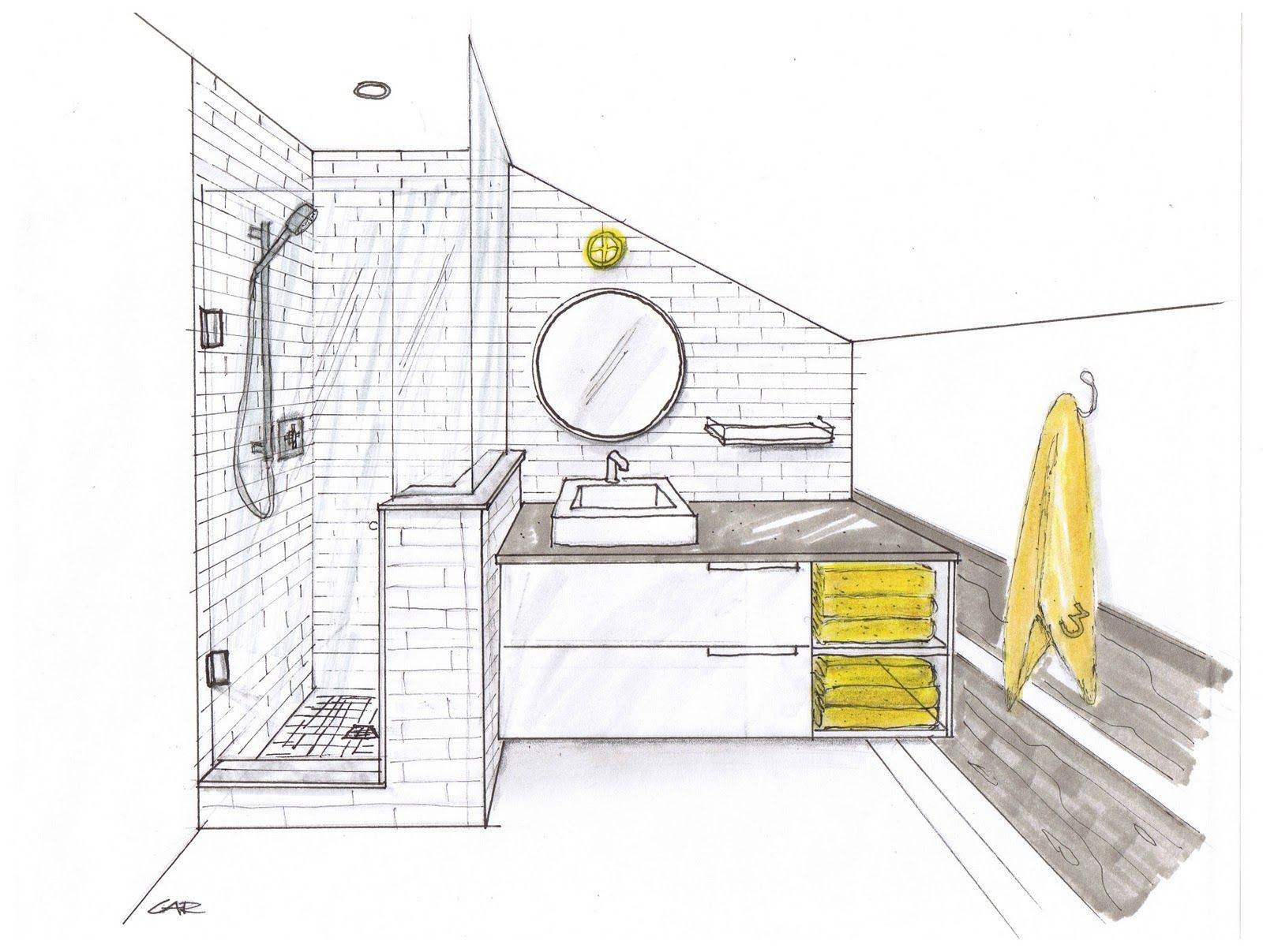 Эскиз интерьера ванной комнаты