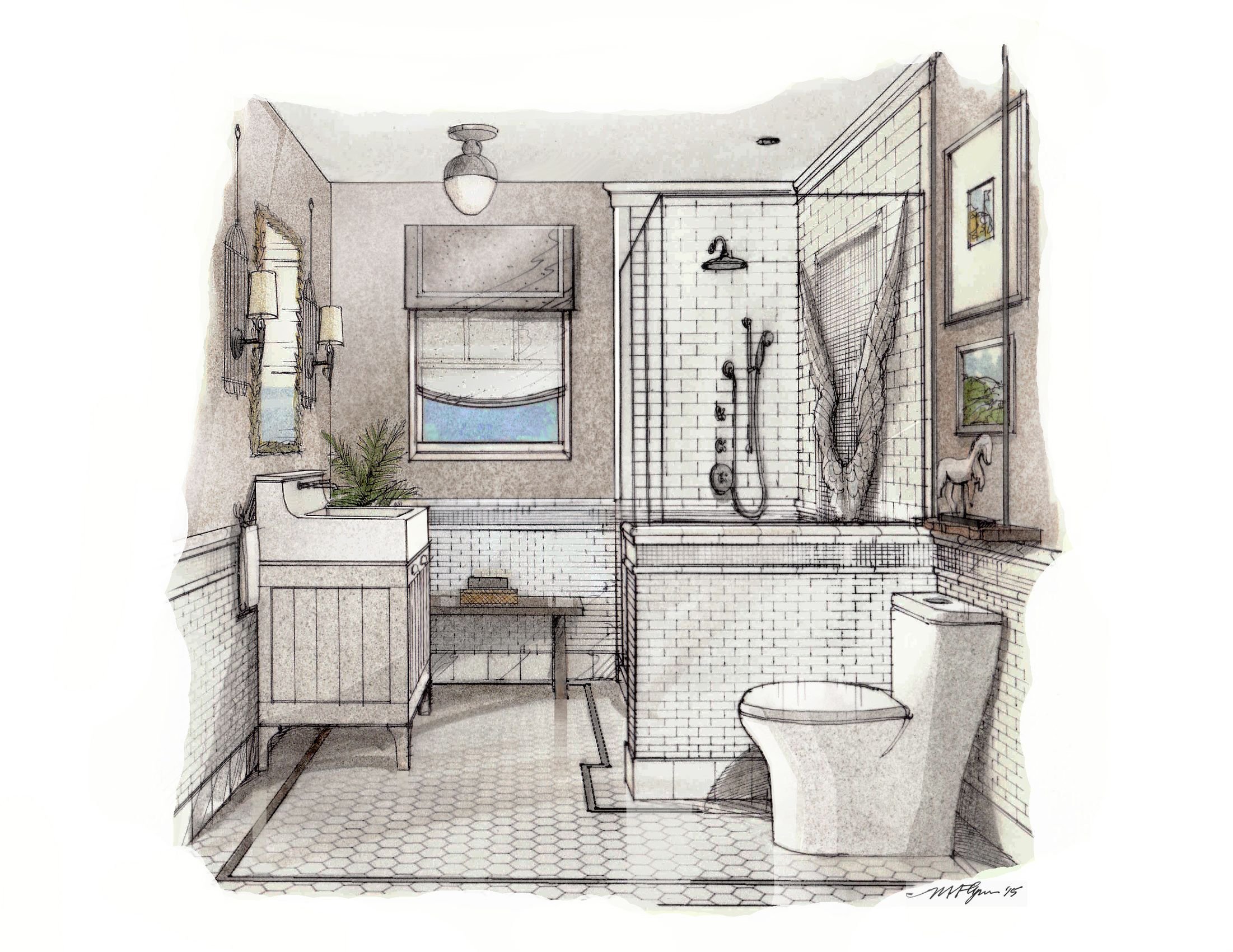 Скетч интерьера ванной комнаты