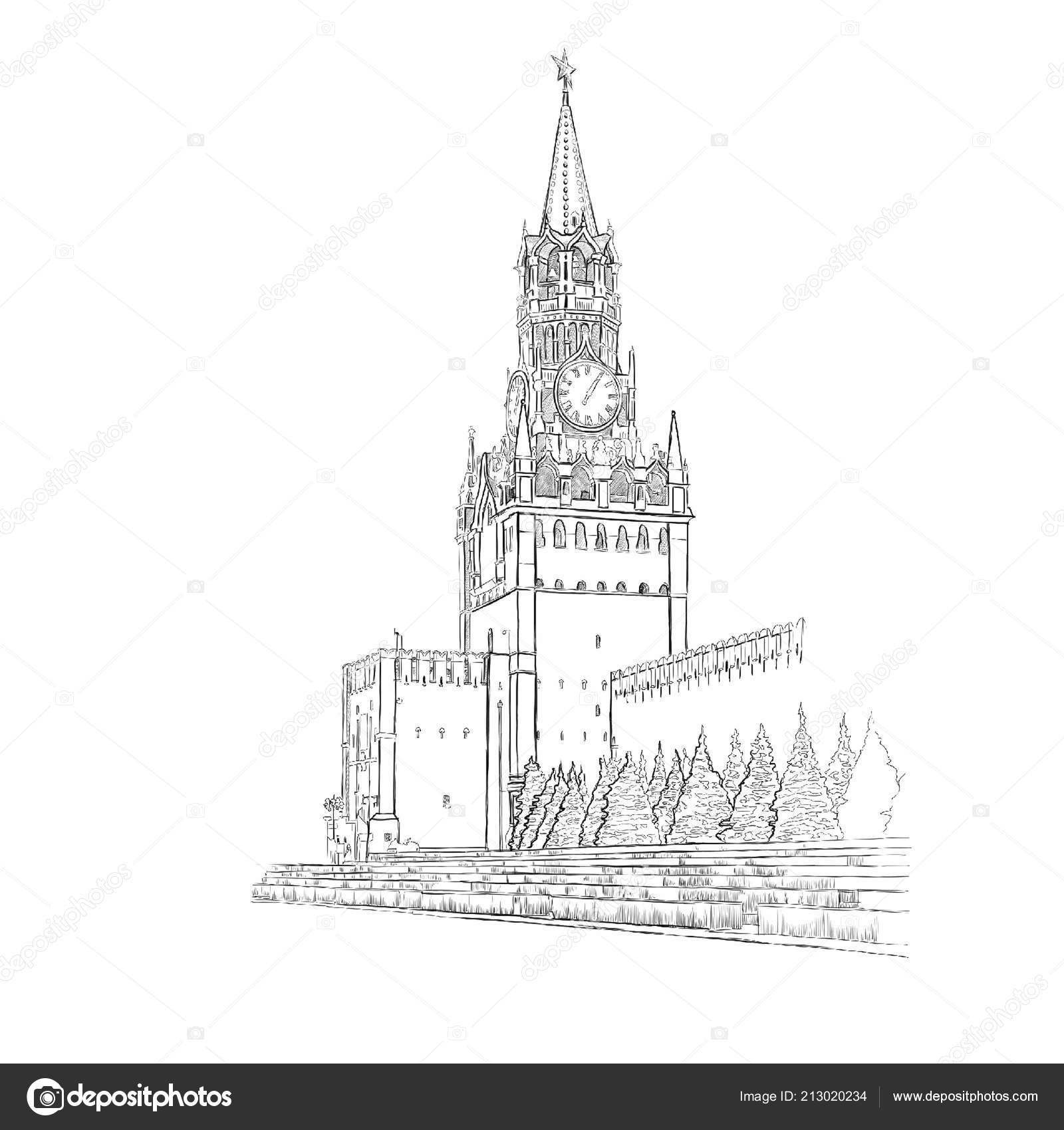 Спасская башня рисунок для детей поэтапно