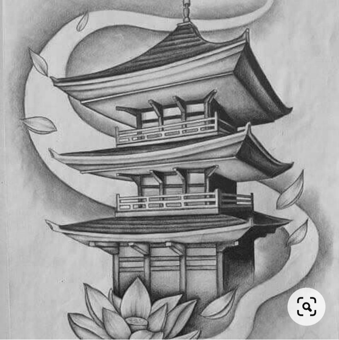 Stencil japanese temple tattoo designs