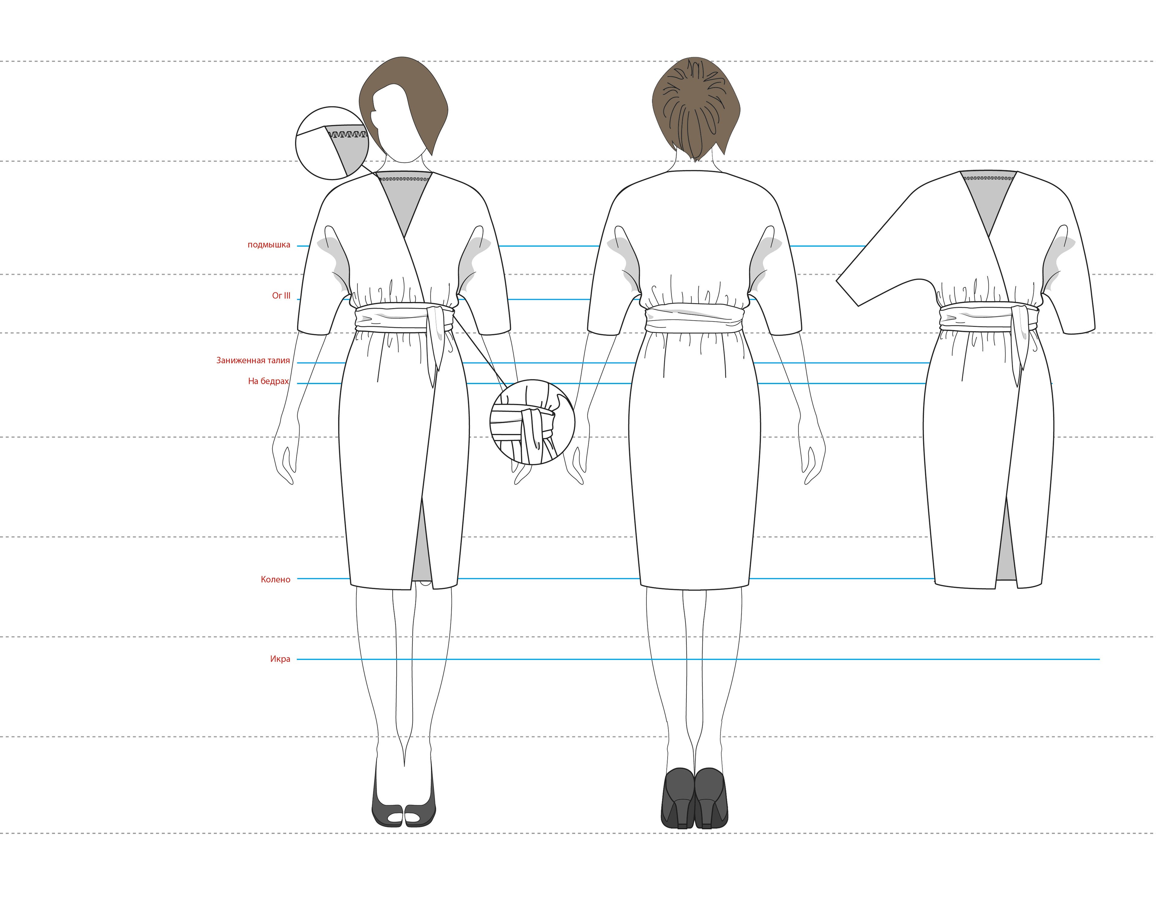 Технический рисунок платья вид спереди и сзади