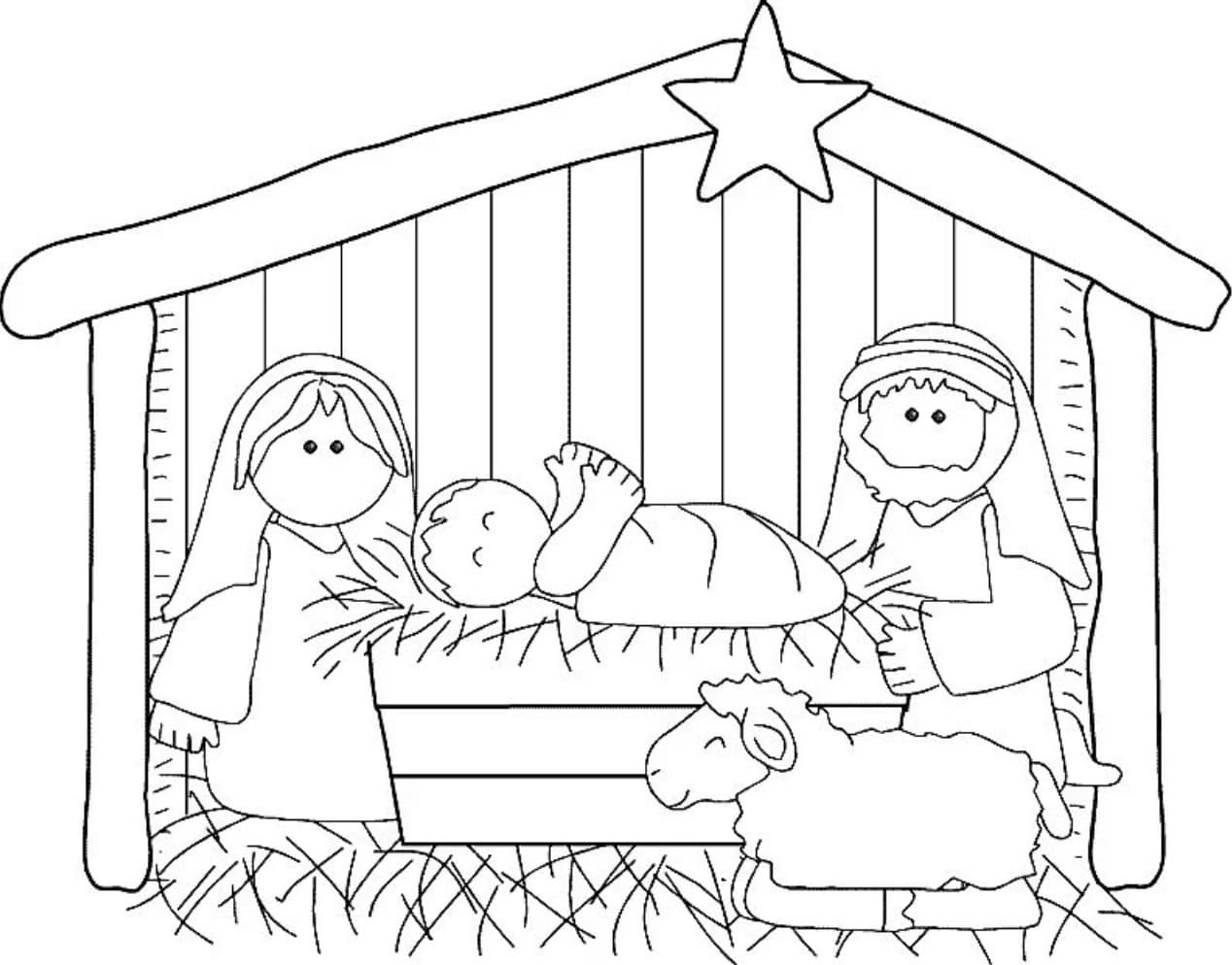 Раскраска вертеп Рождественский для детей