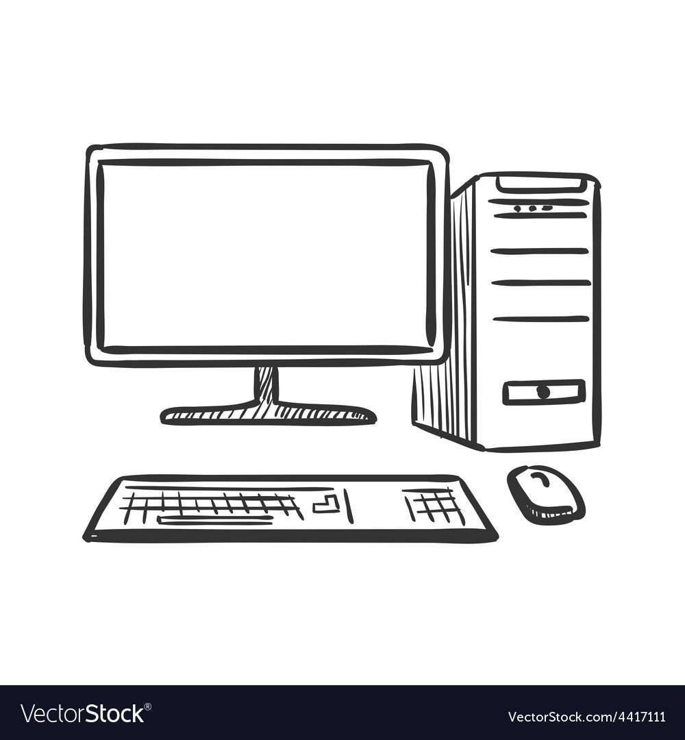Компьютер схематичное изображение на белом фоне