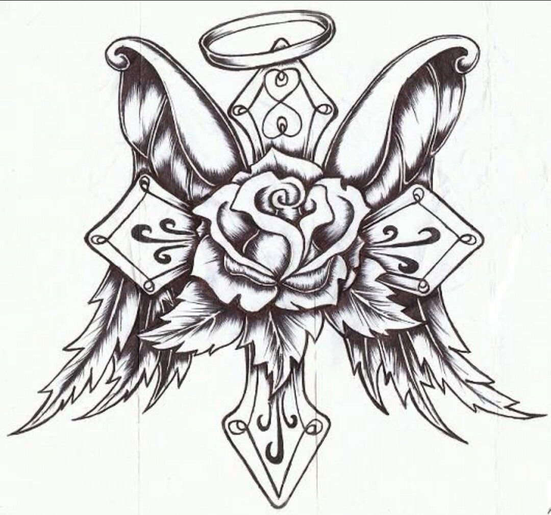 Кельтский крест с крыльями эскиз тату