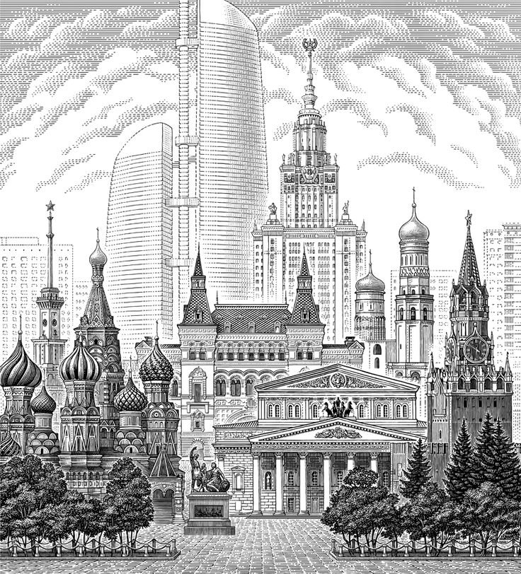 Картинка кремля черно белая