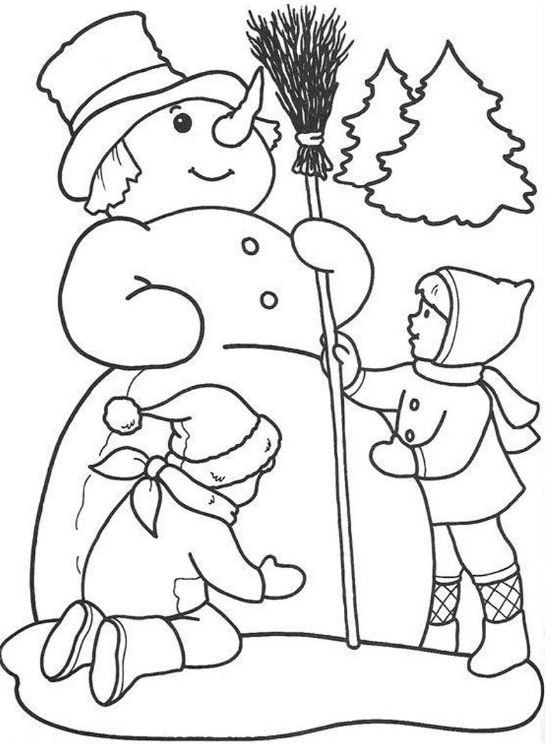 Эскиз рисунка зима и дети