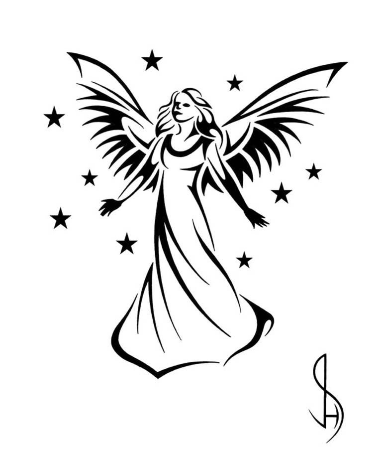 Эскиз ангелочка с крыльями тату