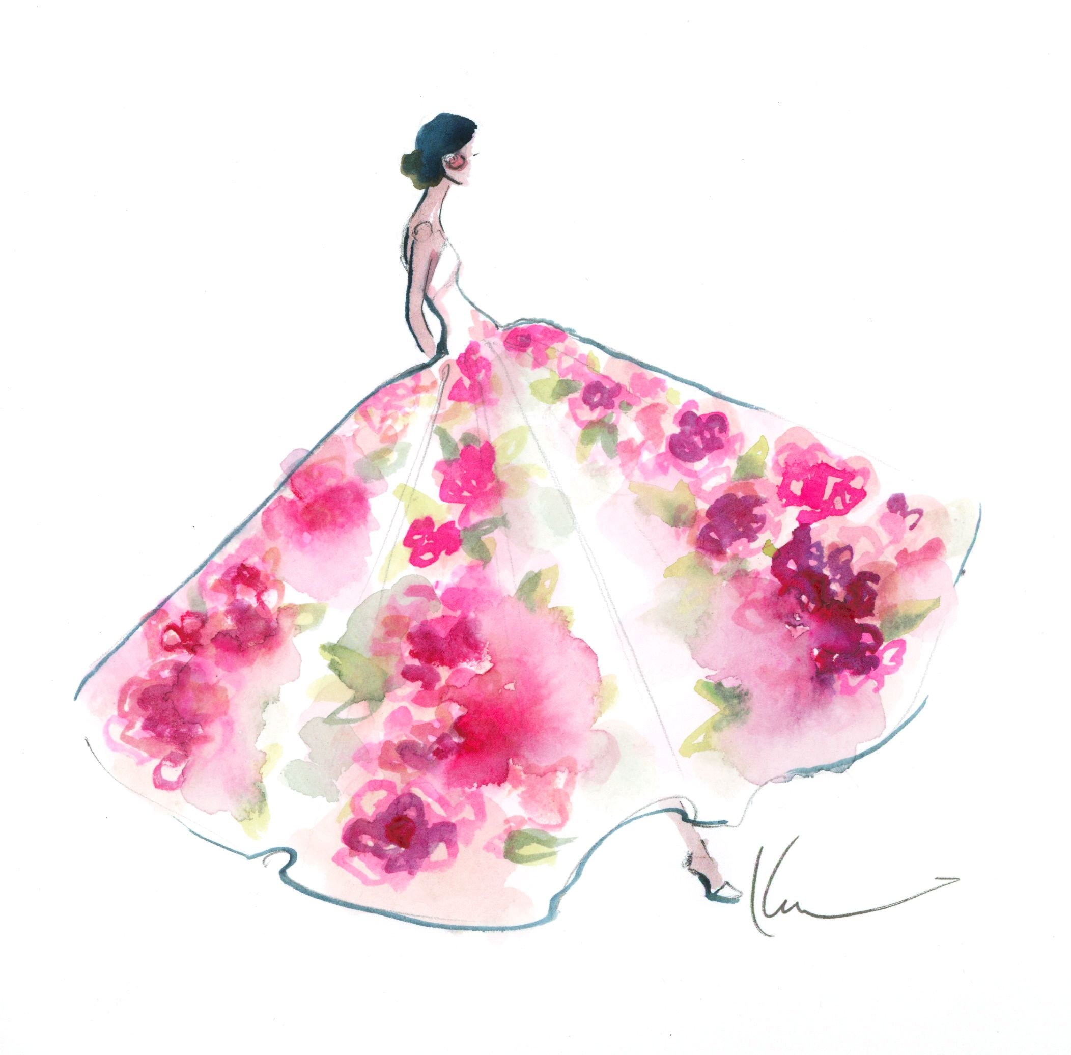 Платье с цветами акварелью