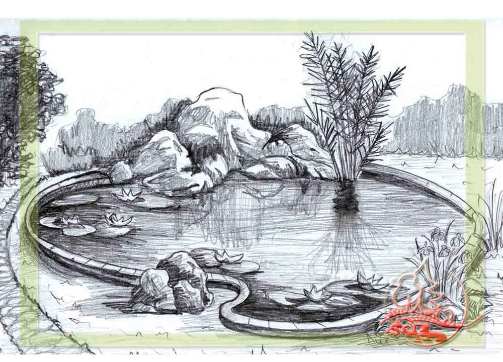 Рисунок черного озера. Пруд карандашом. Ландшафт рисунок. Ландшафт в графике. Эскиз декоративного водоема.