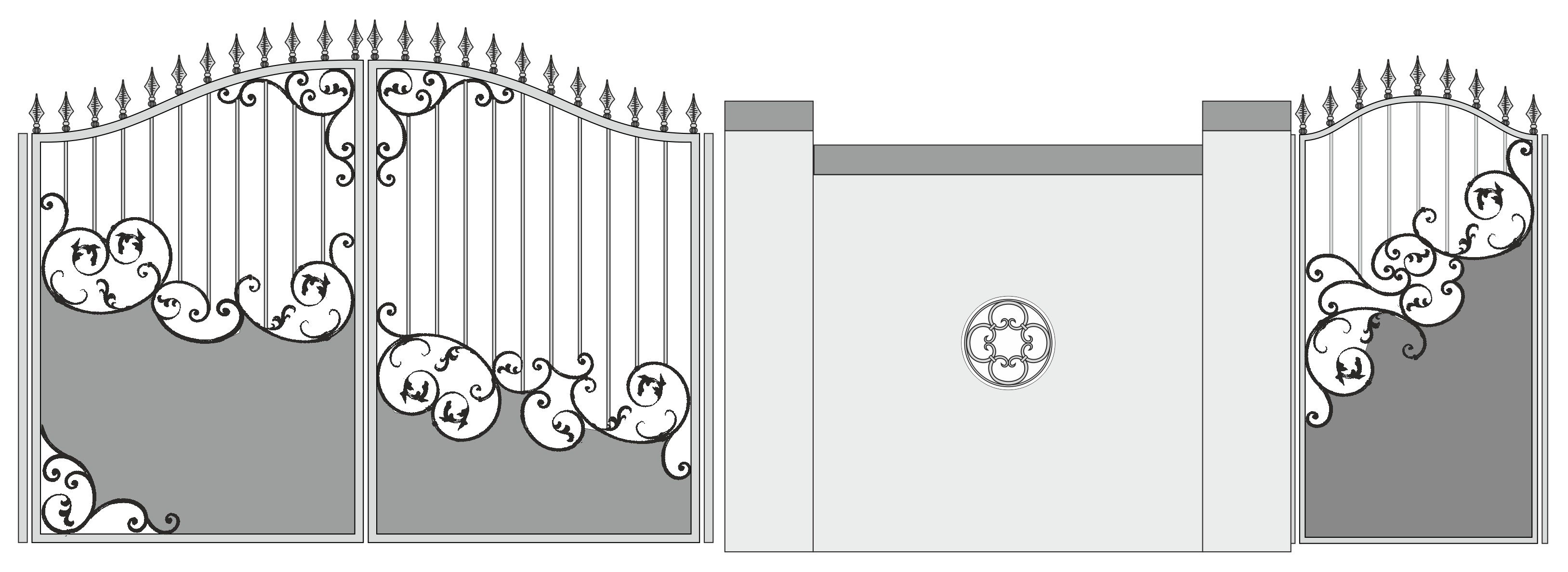 Рисунок кованных ворот с калиткой