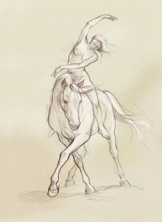 Рисунок девушка на лошади рисунок