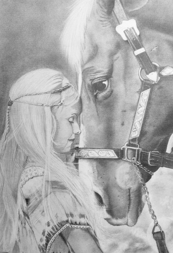 Девочка с лошадью рисунок карандашом