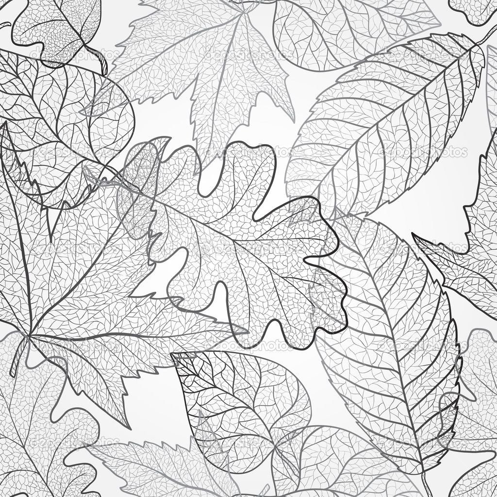 Осенний орнамент из листьев черно-белые