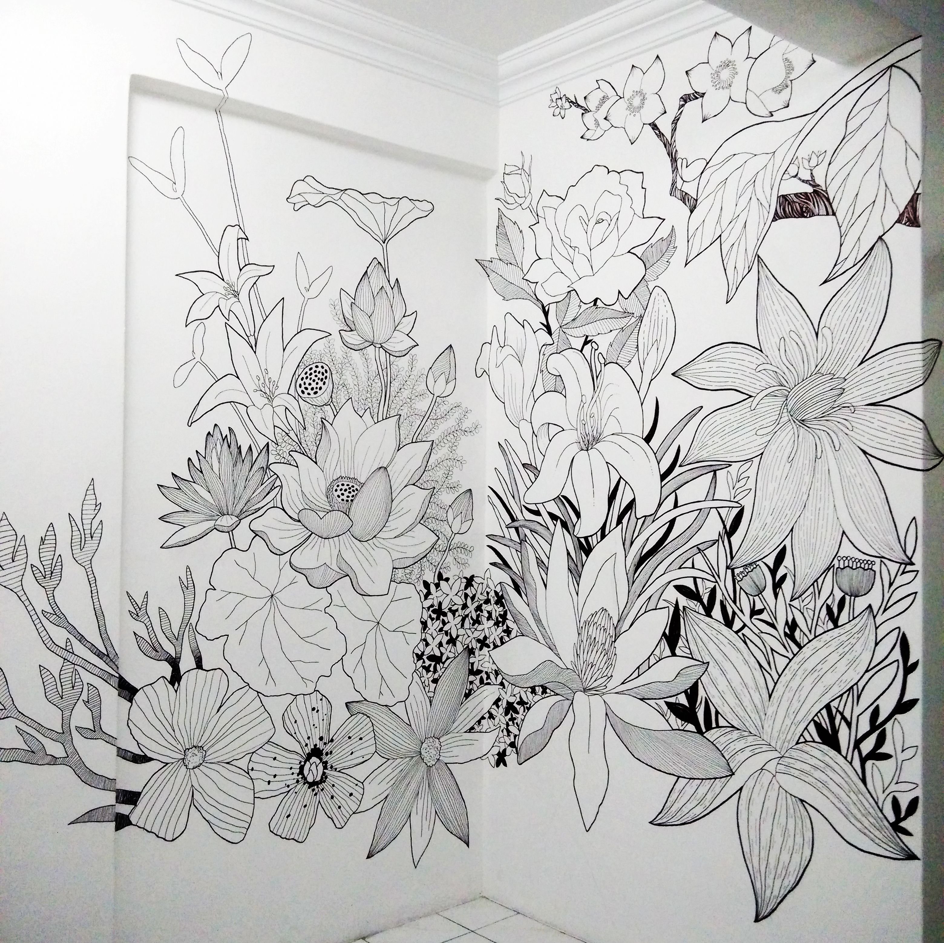 Эскизы цветов на стену