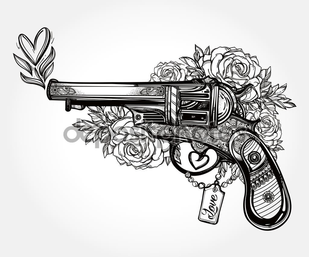 Тату пистолет с цветами