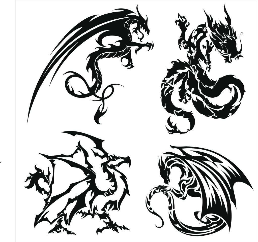 драконы картинки чб