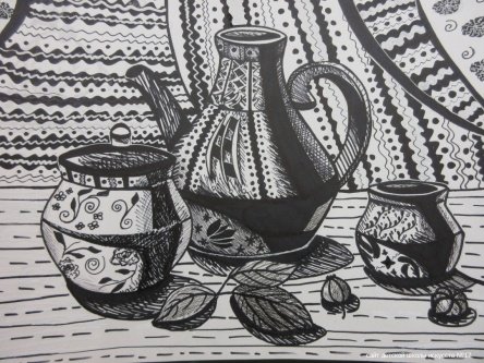 Декоративный натюрморт в графике