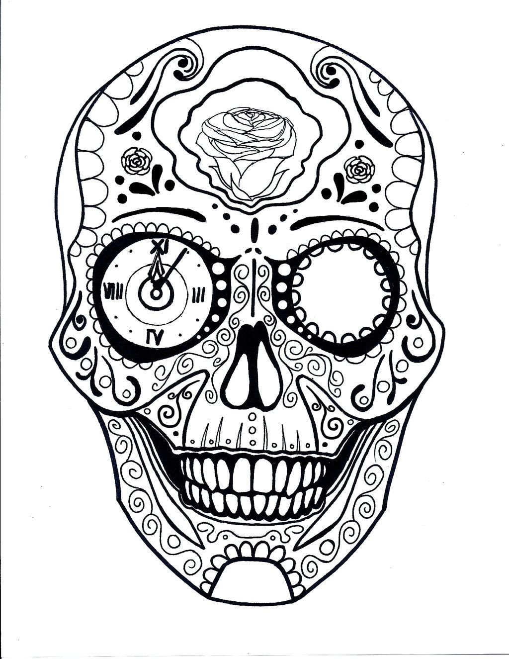 Мексиканский череп тату эскиз
