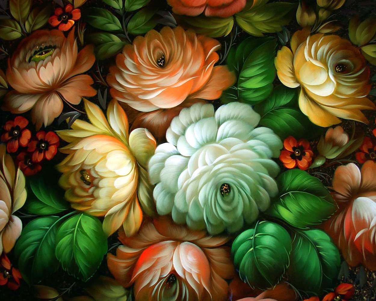 Цветы в росписи Жостово