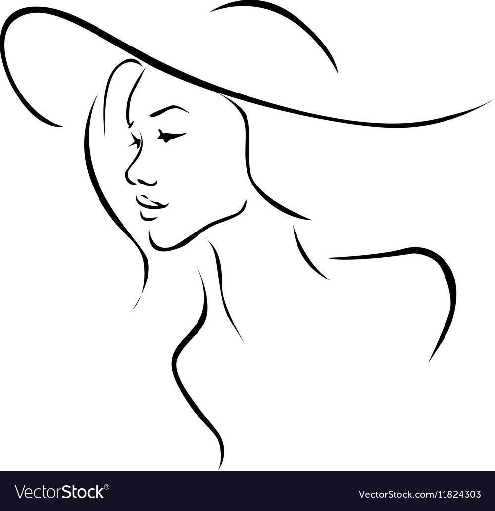 Лицо девушки в шляпе линией