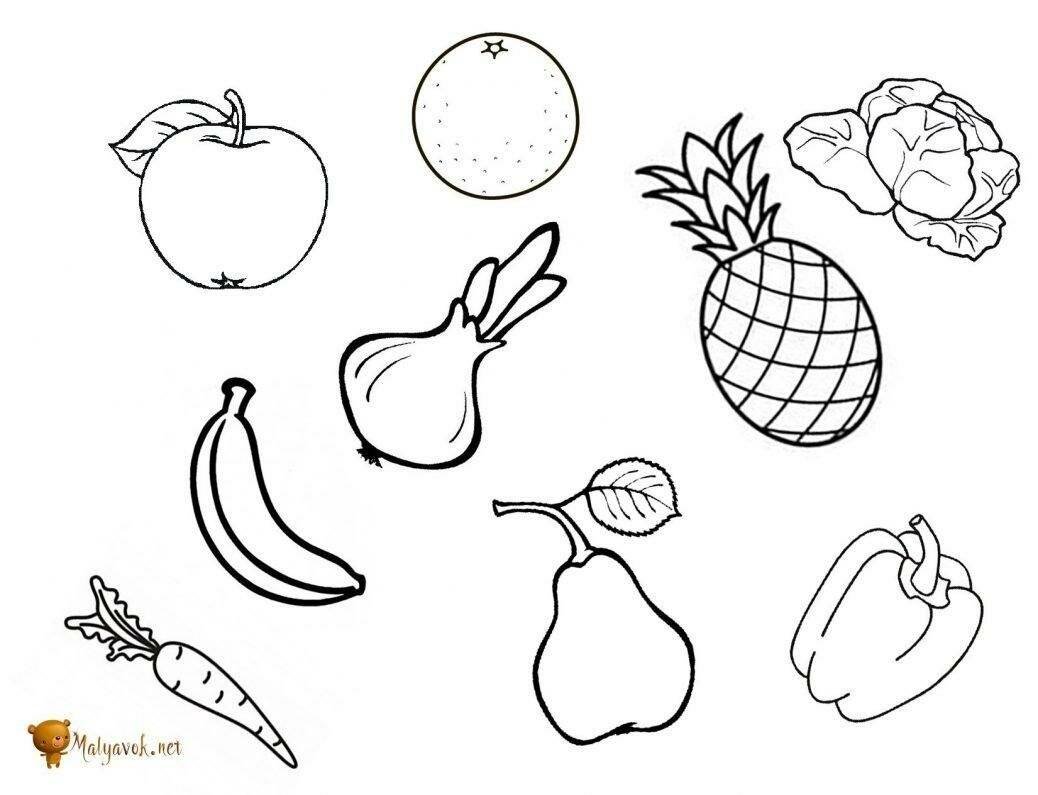 Раскраски овощей и фруктов