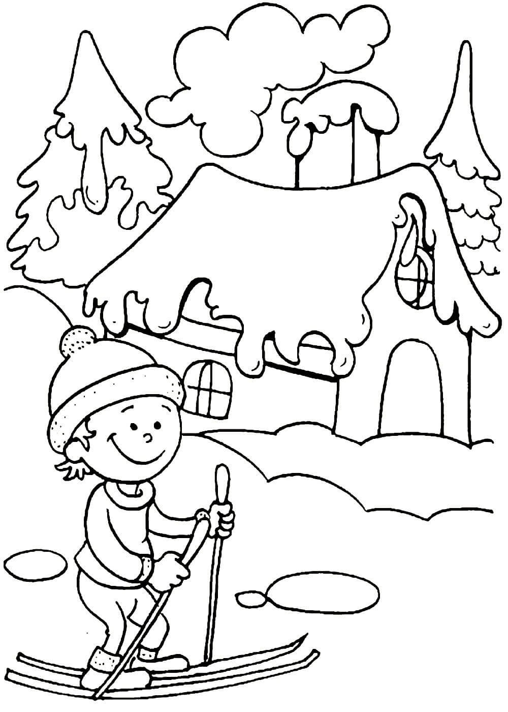Зимний пейзаж раскраска для детей