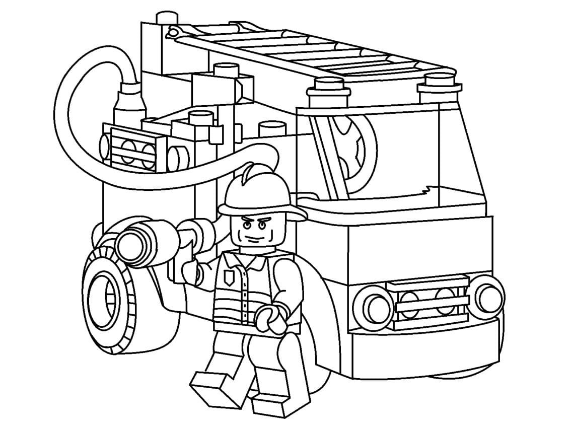 Пожарная машина лего Сити раскраска