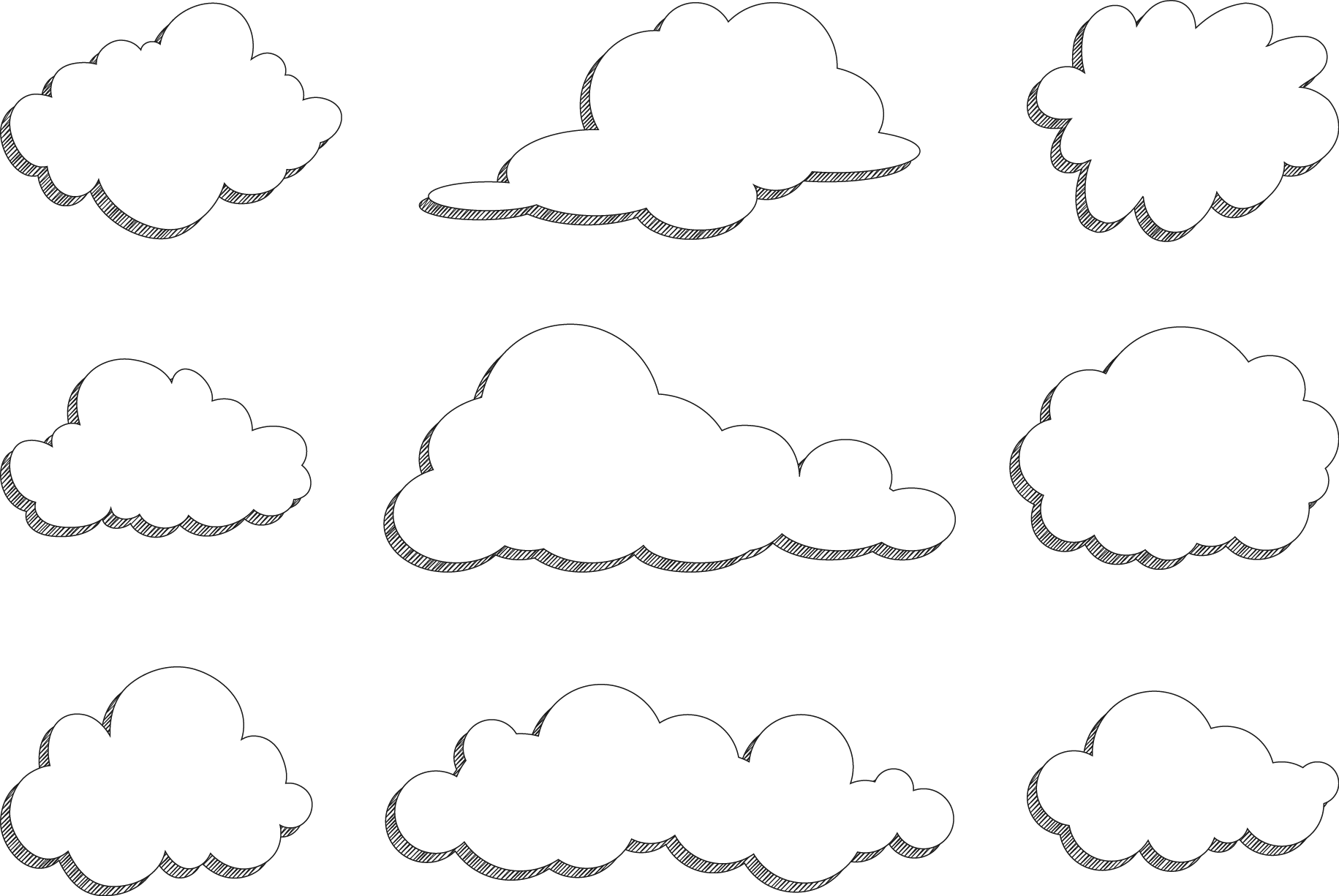 Облака черно белые рисунки. Облака нарисованные. Облако вектор. Облако контур. Облако векторное изображение.