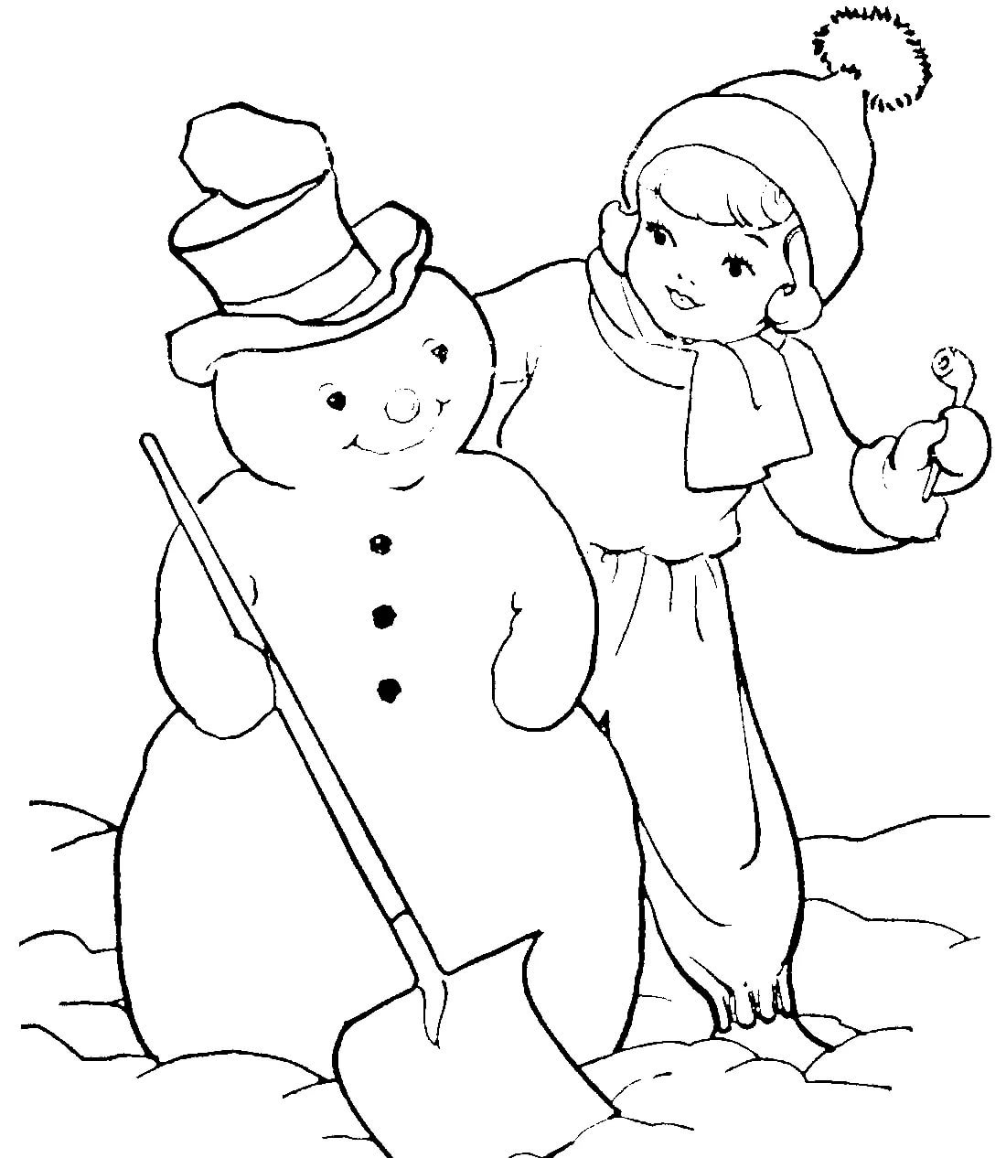 Снеговик девочка раскраска