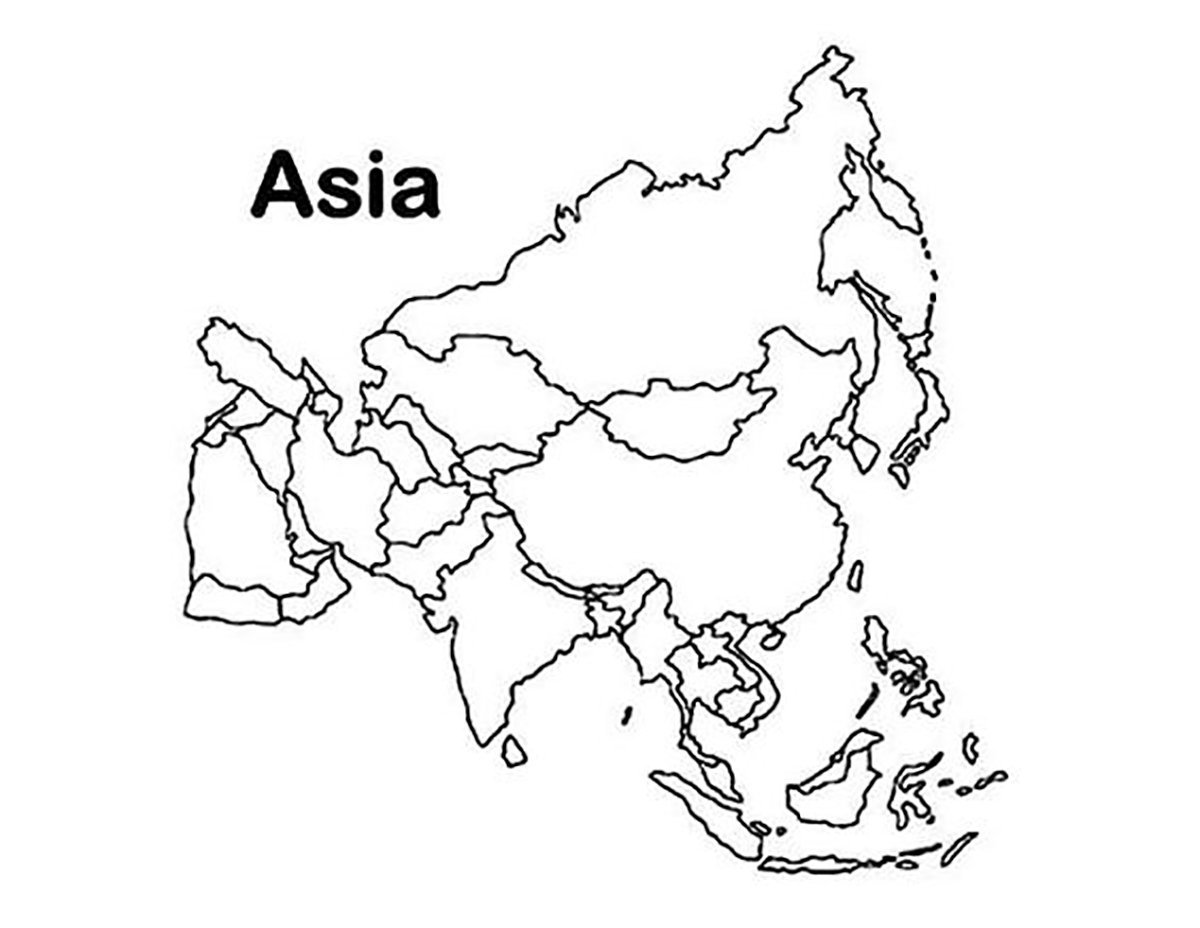 Контурная карта Азии для печати