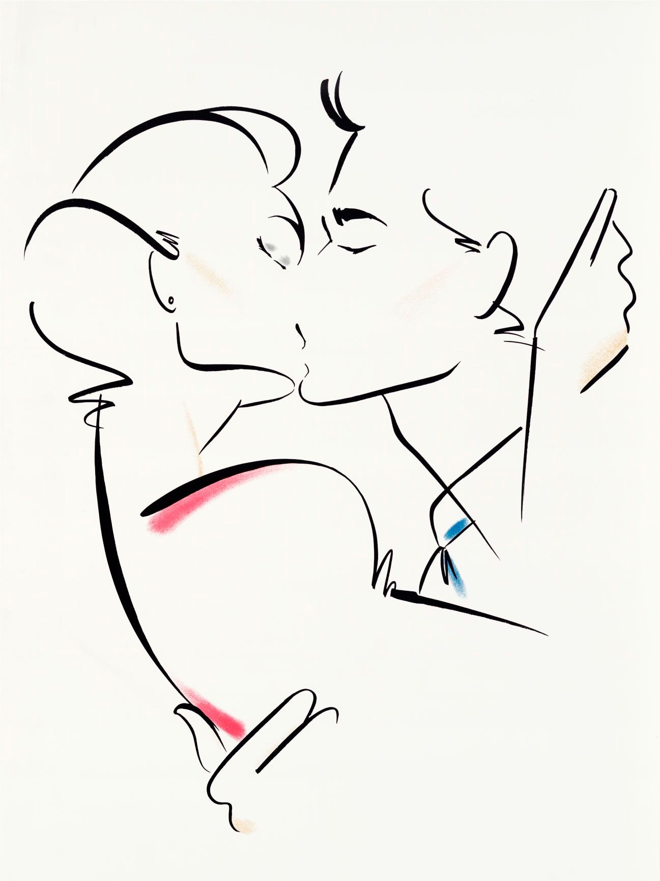 Контурный рисунок целующихся губ
