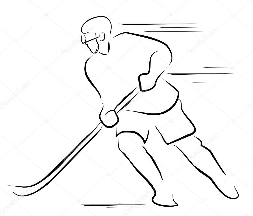 Хоккеист контурный рисунок простой