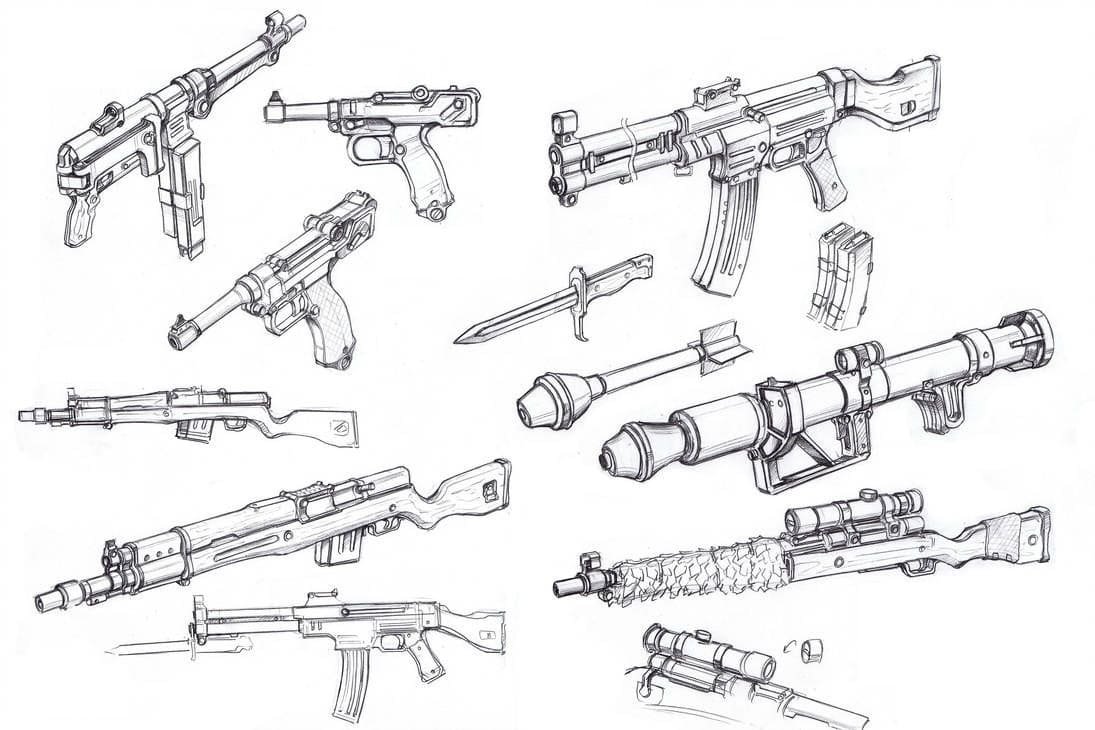 Рисунки карандашом оружие