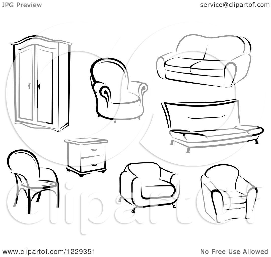 Иллюстрации мебель черно-белые