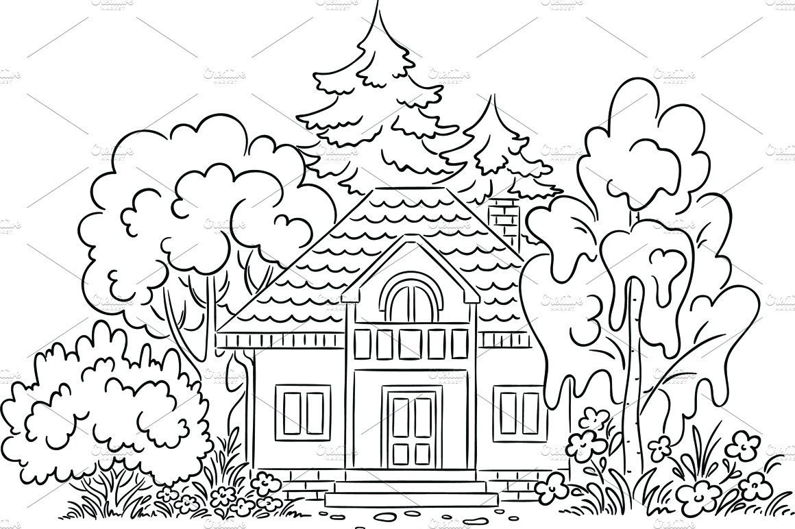 Дом в лесу раскраска