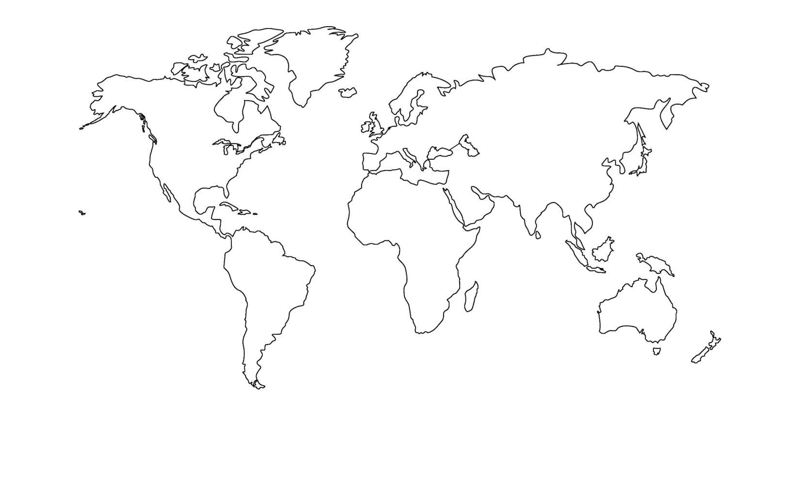 Контурная карта мира черно белая для печати
