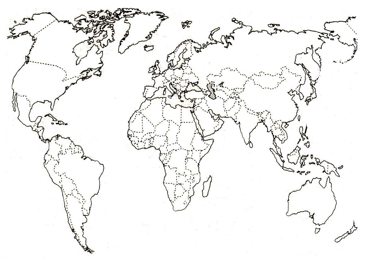 Физическая карта мира контурная карта для печати