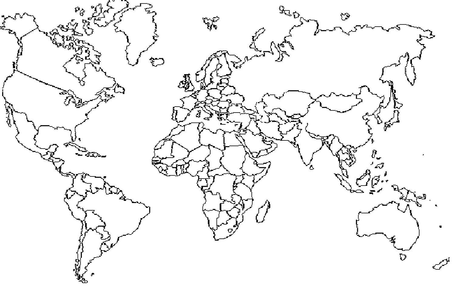 Контурная карта мира с границами стран